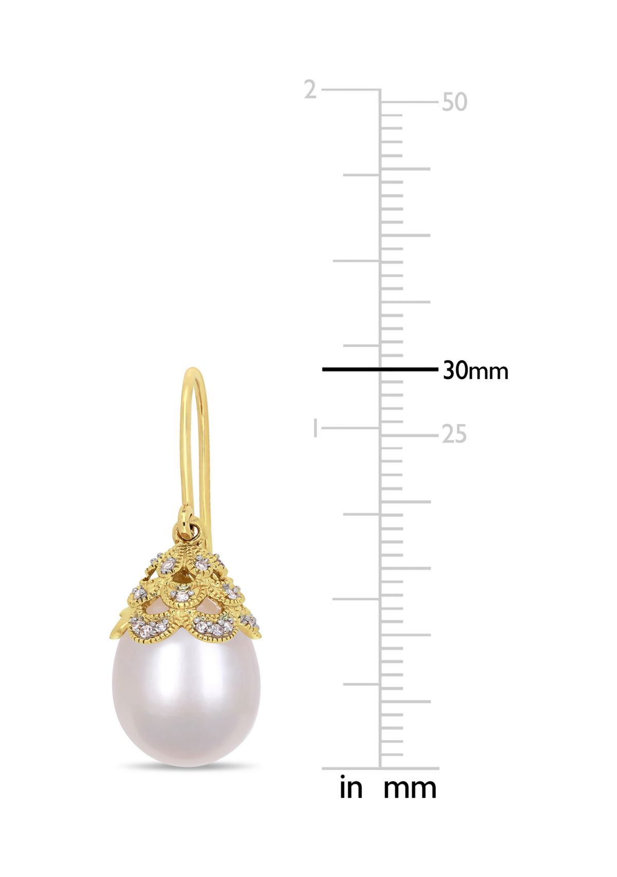 10.5-11 Millimeter Cultured Freshwater Pearl and 1/10 ct. t.w. Diamond Filigree Drop Earrings in 14k Yellow Gold