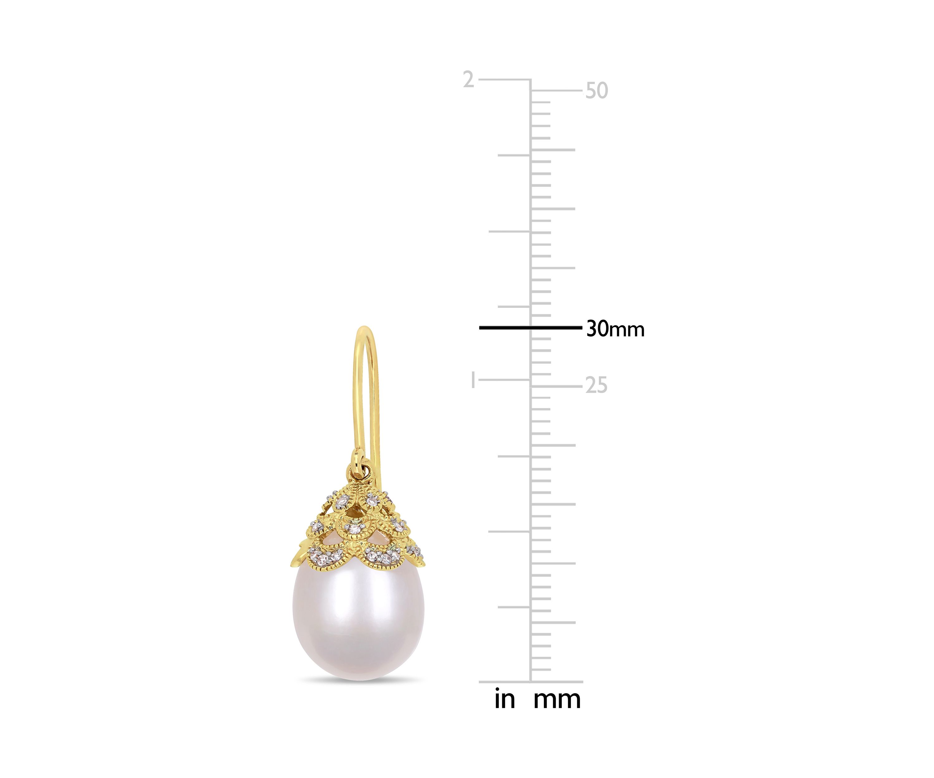 10.5-11 Millimeter Cultured Freshwater Pearl and 1/10 ct. t.w. Diamond Filigree Drop Earrings in 14k Yellow Gold