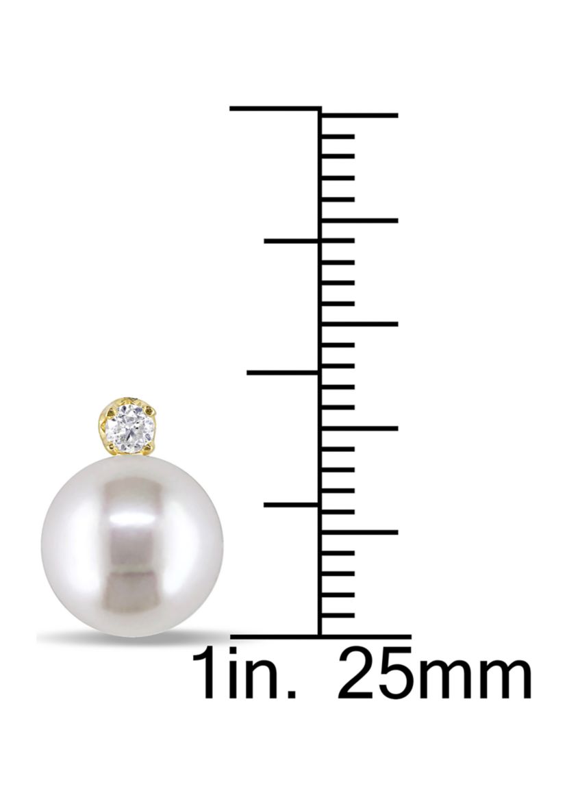 8-9 Millimeter Cultured Freshwater Pearl and 1/10 ct. t.w. Diamond Stud Earrings in 14k Yellow Gold