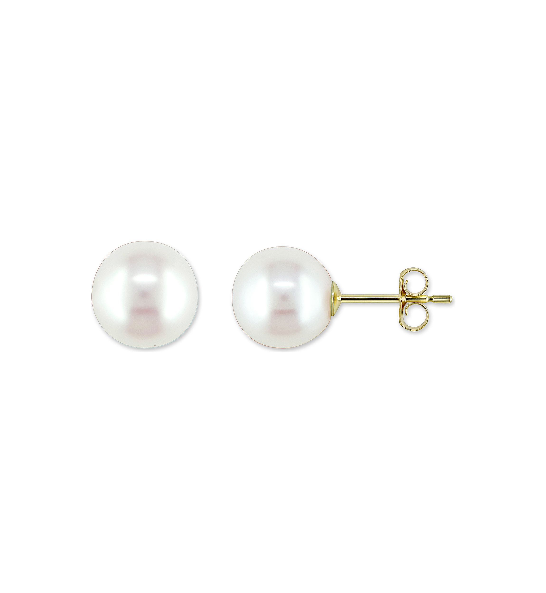 8-8.5 Millimeter Cultured Freshwater Pearl Stud Earrings in 10k Yellow Gold