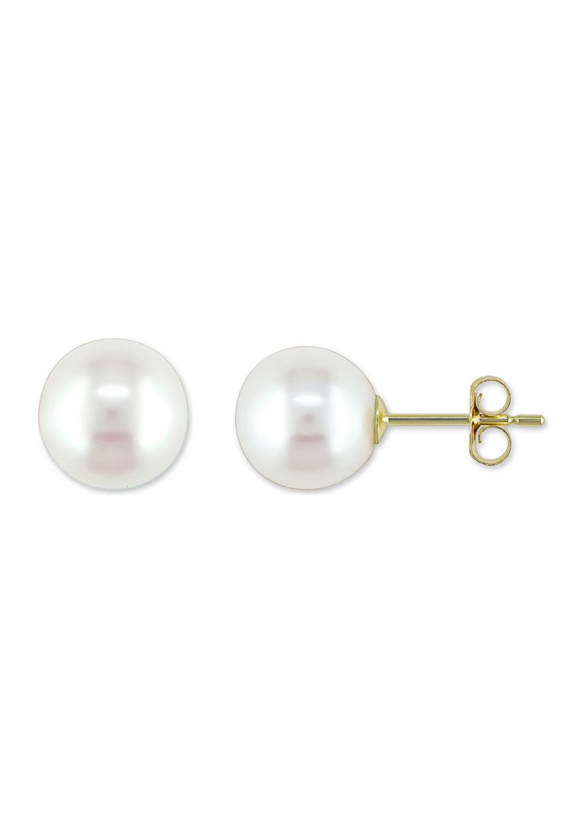 8-8.5 Millimeter Cultured Freshwater Pearl Stud Earrings in 10k Yellow Gold