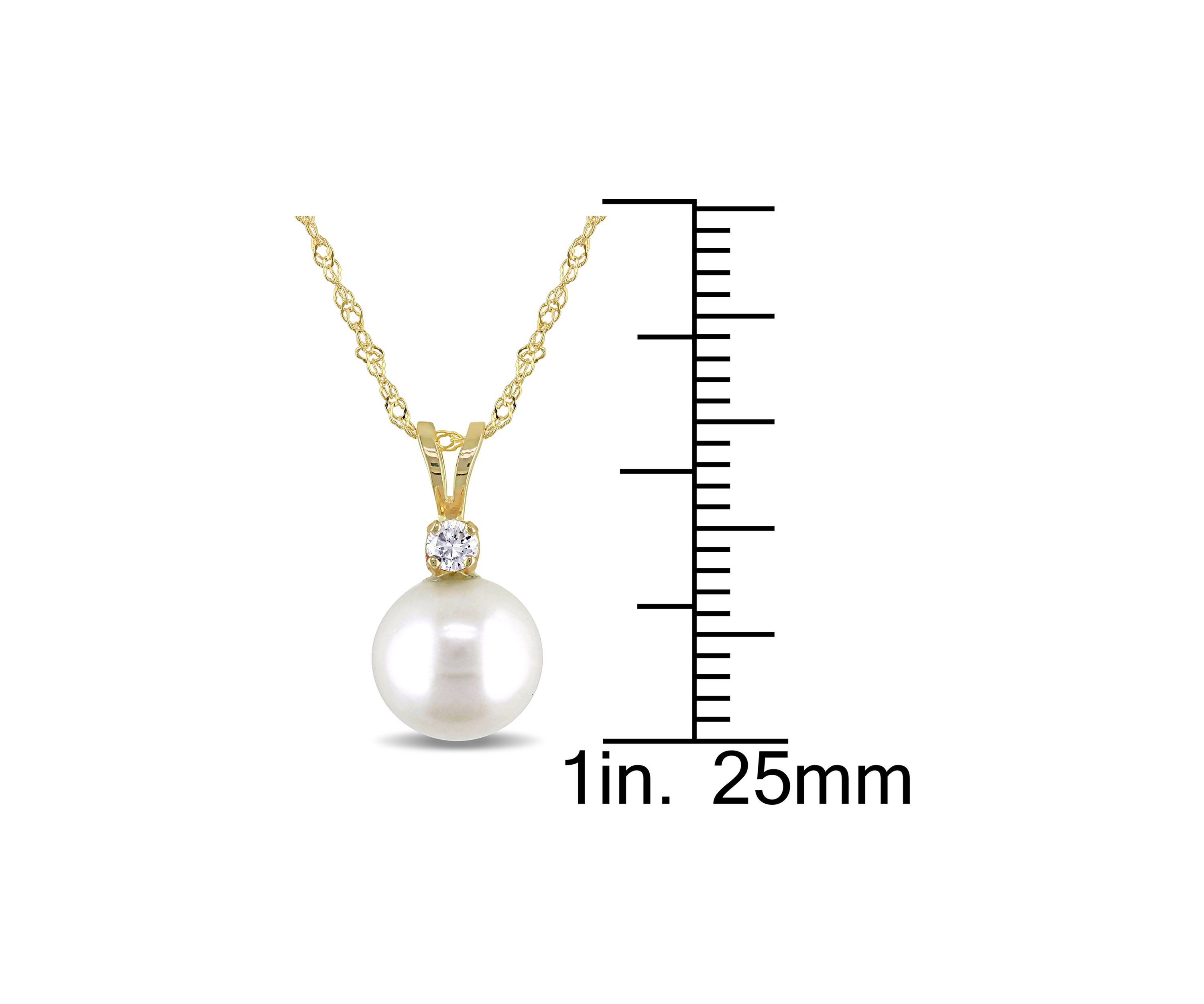 8-8.5 Millimeter Cultured Freshwater Pearl and Diamond Pendant with Chain in 14k Yellow Gold