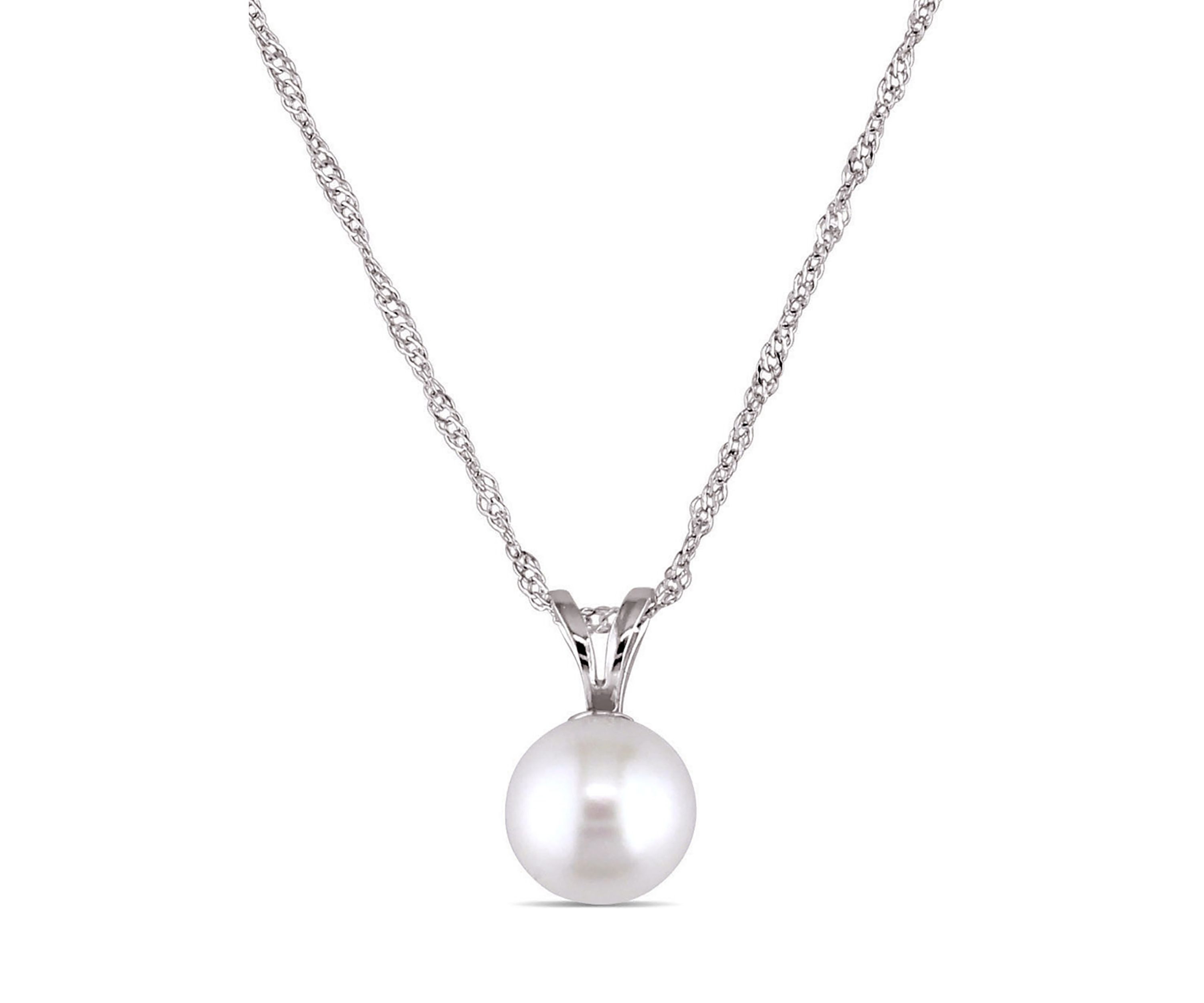 6.5-7M Millimeter Cultured Freshwater Pearl Solitaire Pendant with Chain in 14k White Gold