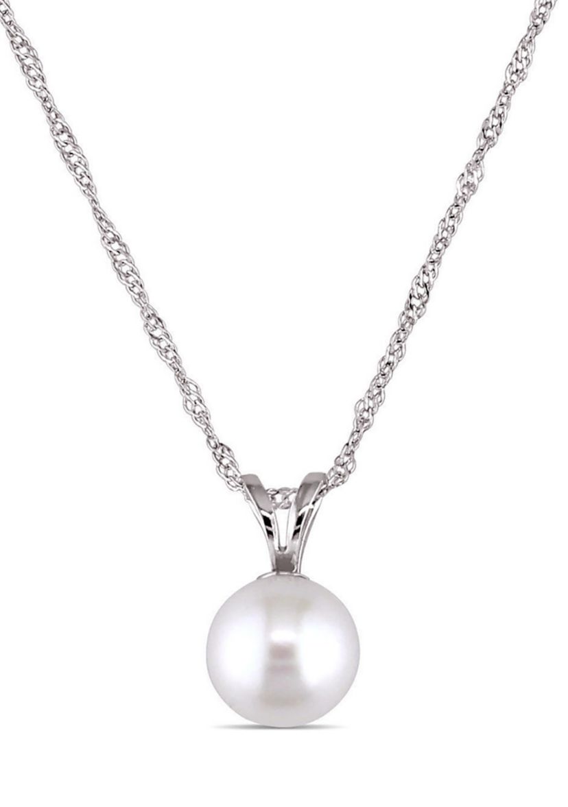 6.5-7M Millimeter Cultured Freshwater Pearl Solitaire Pendant with Chain in 14k White Gold