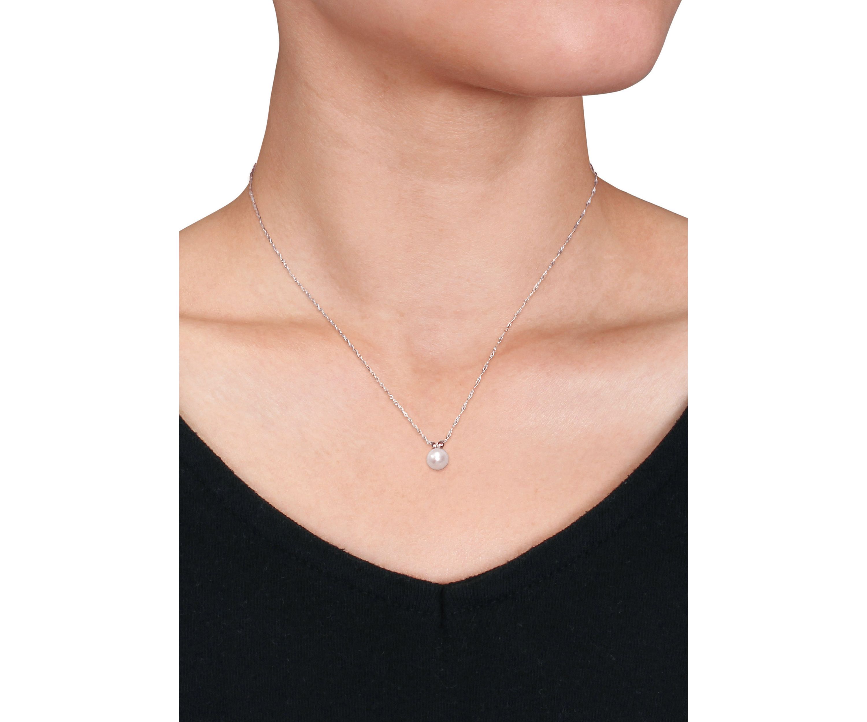 6.5-7M Millimeter Cultured Freshwater Pearl Solitaire Pendant with Chain in 14k White Gold