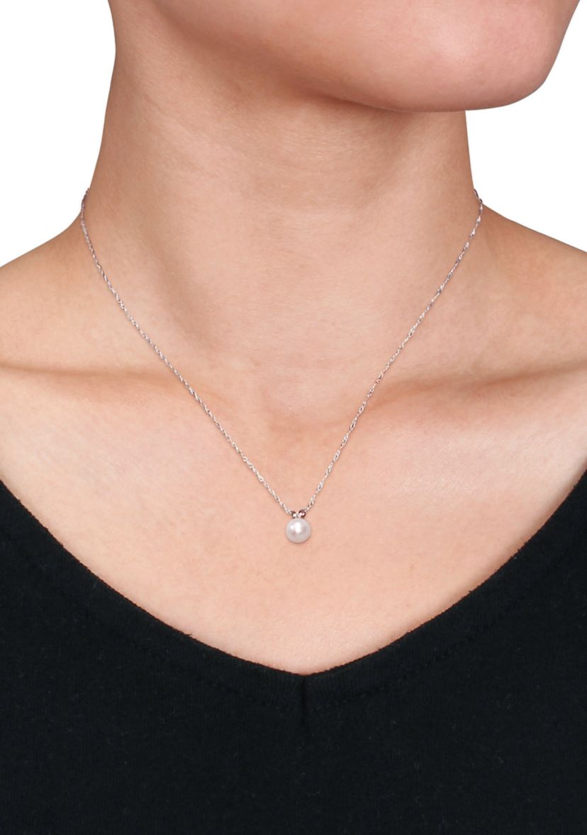 6.5-7M Millimeter Cultured Freshwater Pearl Solitaire Pendant with Chain in 14k White Gold