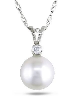 Belk & Co 7-7.5 Millimeter Cultured Freshwater Pearl and Diamond Accent Drop Pendant with Chain in 14k White Gold