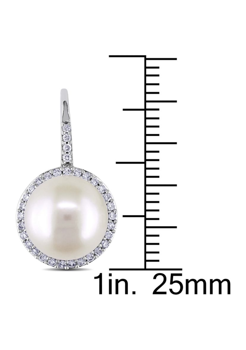 9.5-10 Millimeter Cultured Freshwater Pearl and 1/3 ct. t.w. Diamond Halo Earrings in 14k White Gold