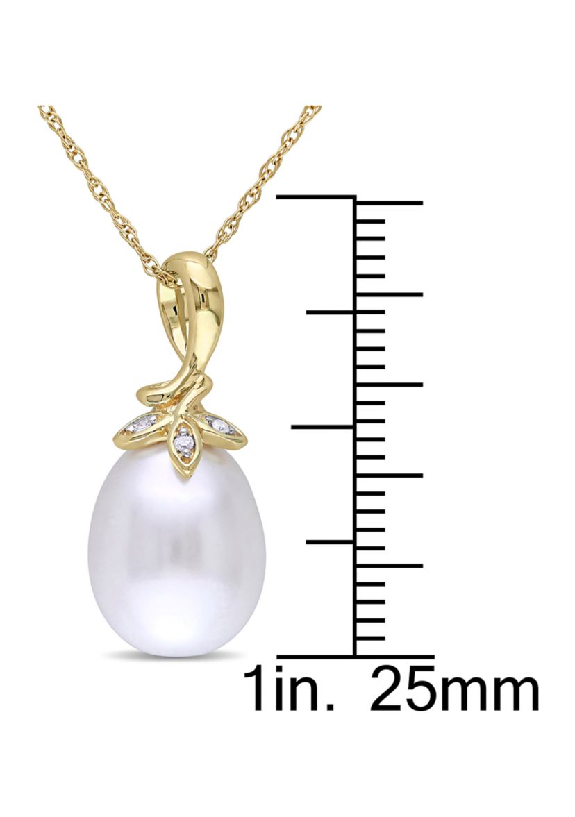 9-10 Millimeter Cultured Freshwater Pearl and Diamond Accent Twist Pendant with Chain in 10k Yellow Gold