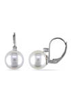 9-10 Millimeter South Sea Cultured Pearl and 1/10 ct. t.w. Diamond Earrings in 14k White Gold