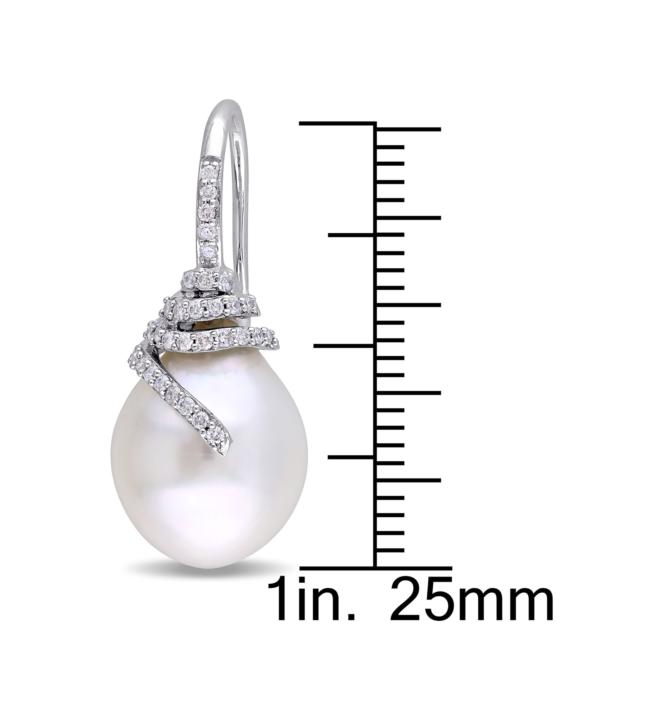 10-10.5 Millimeter South Sea Cultured Pearl and 1/3 ct. t.w. Diamond Spiral Drop Earrings in 14k White Gold