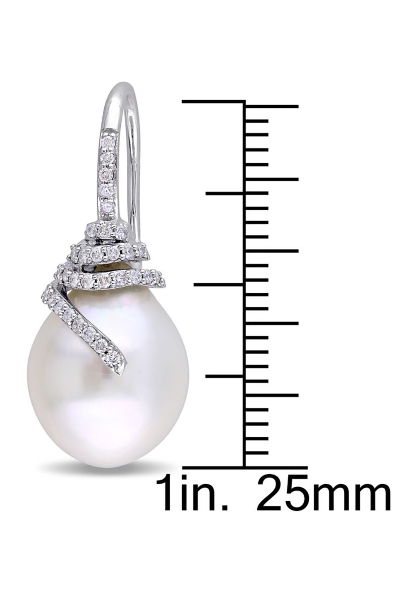 10-10.5 Millimeter South Sea Cultured Pearl and 1/3 ct. t.w. Diamond Spiral Drop Earrings in 14k White Gold