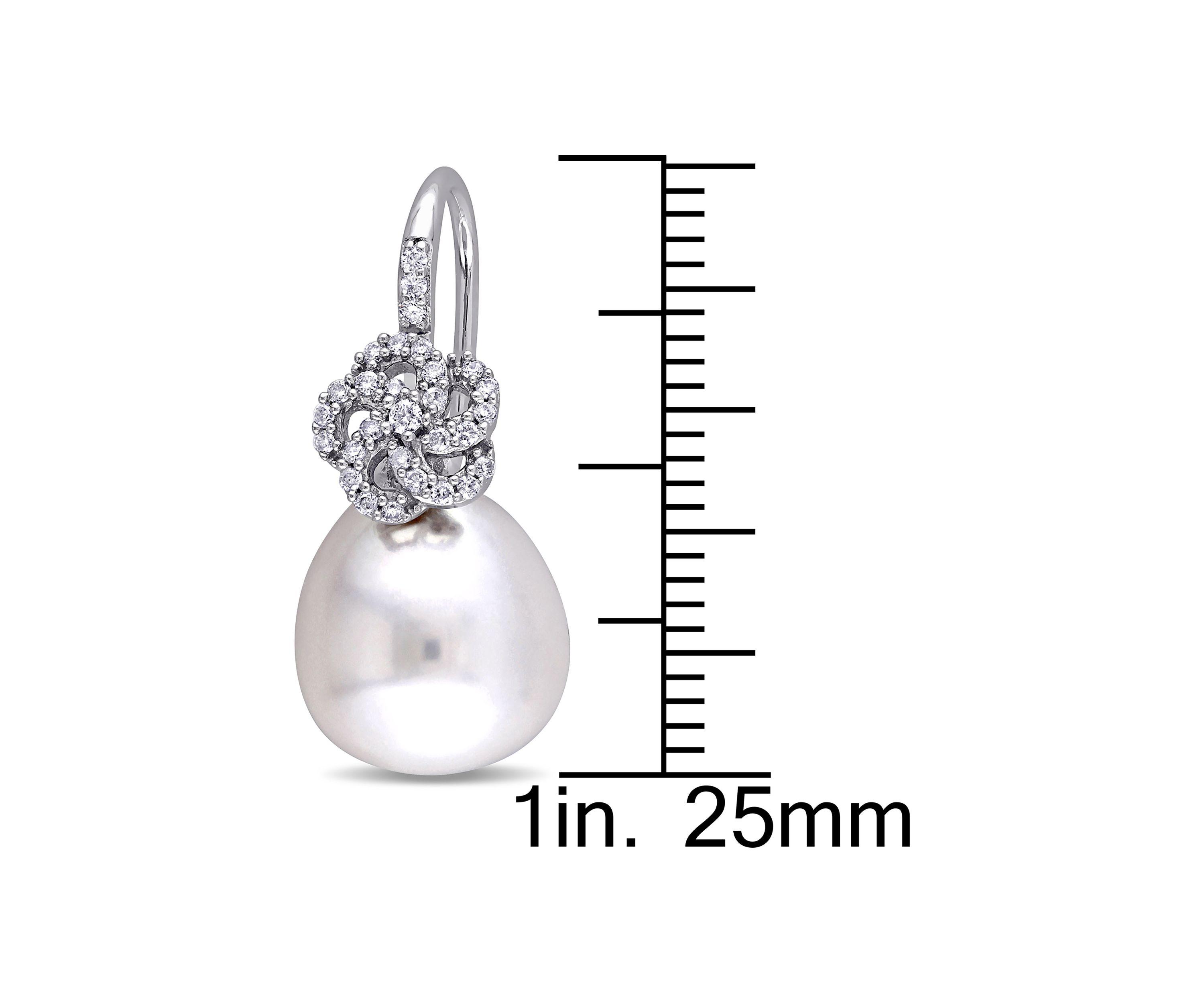 10-10.5 Millimeter South Sea Cultured Pearl and 1/4 ct. t.w. Diamond Floral Drop Earrings in 14k White Gold