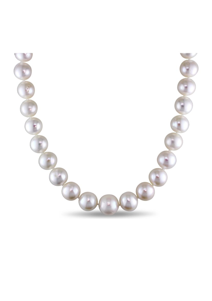 12.5-14.5 Millimeter Cultured Freshwater Pearl Strand Necklace with 14k White Gold and Diamond Clasp