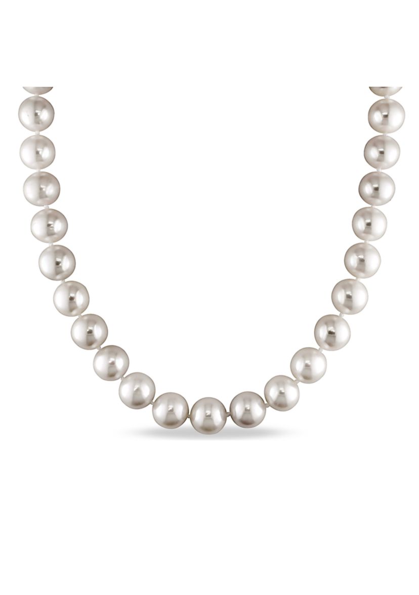 9.5-10.5 Millimeter Cultured Freshwater Pearl Strand Necklace with 14k White Gold and Diamond Clasp
