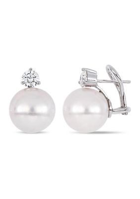Belk & Co 13-14 Millimeter Cultured Freshwater Pearl and 1 ct. t.w. Diamond Stud Earrings in 18k White Gold