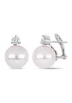 13-14 Millimeter Cultured Freshwater Pearl and 1 ct. t.w. Diamond Stud Earrings in 18k White Gold