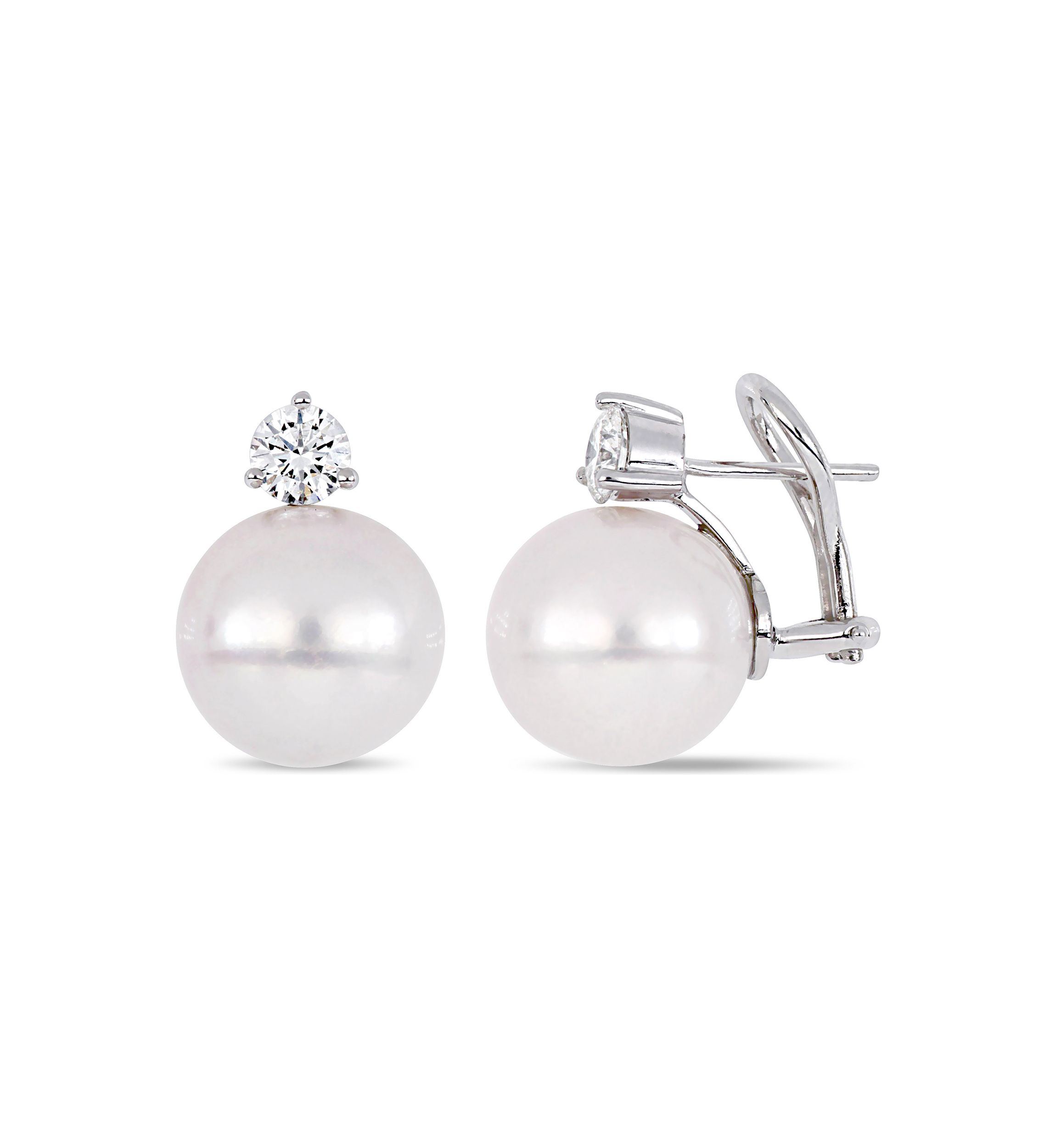 13-14 Millimeter Cultured Freshwater Pearl and 1 ct. t.w. Diamond Stud Earrings in 18k White Gold