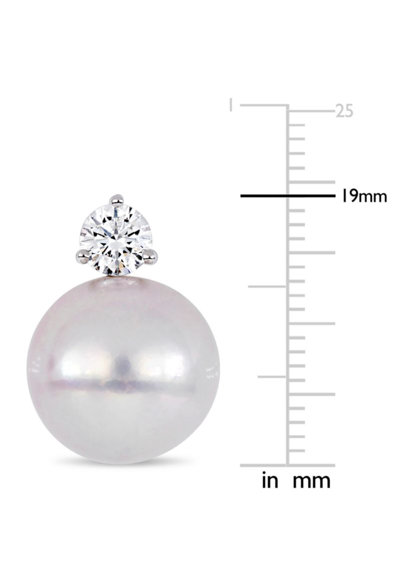 13-14 Millimeter Cultured Freshwater Pearl and 1 ct. t.w. Diamond Stud Earrings in 18k White Gold