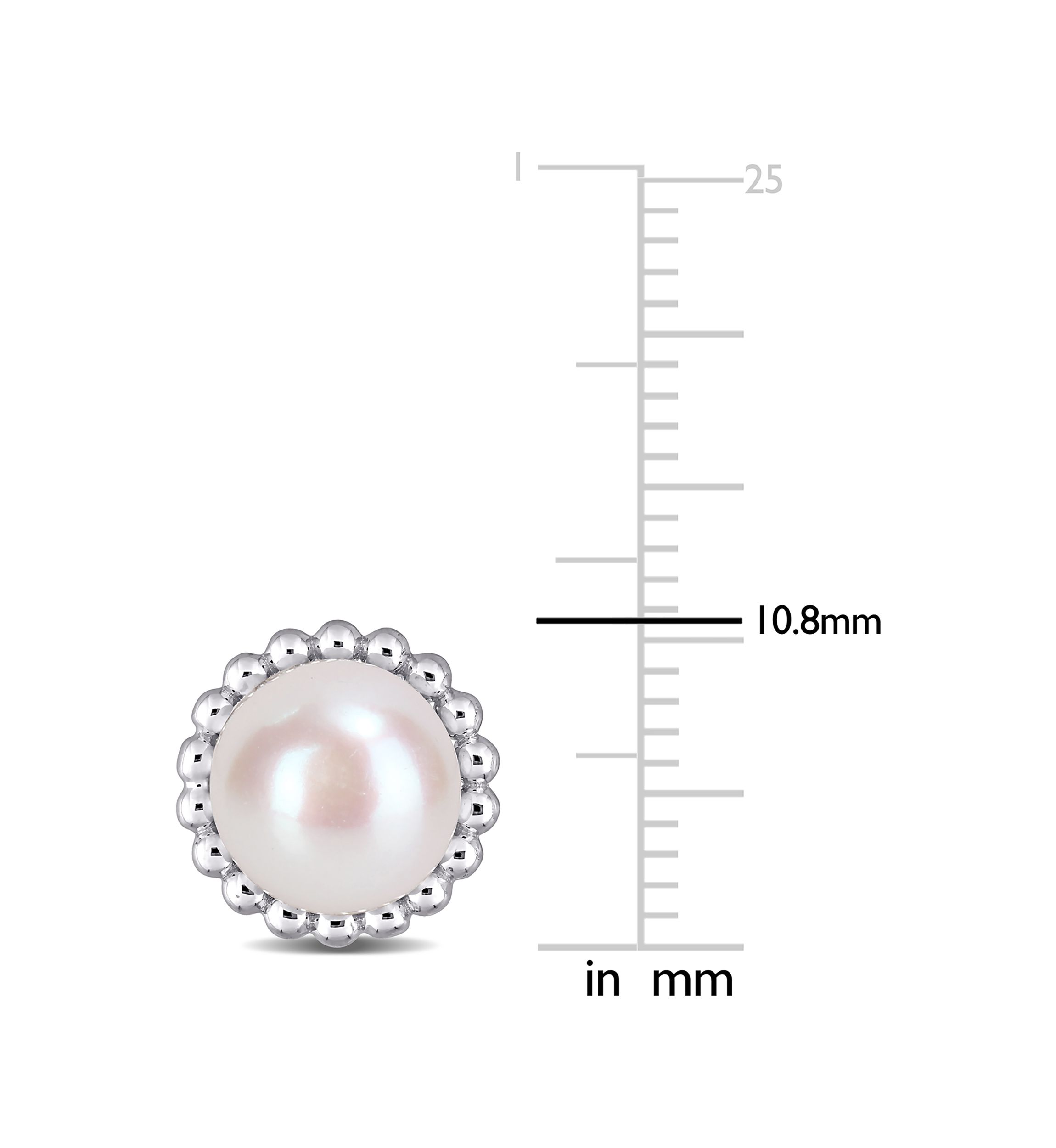 8-8.5 Millimeter Cultured Freshwater Pearl Halo Stud Earrings in 10k White Gold