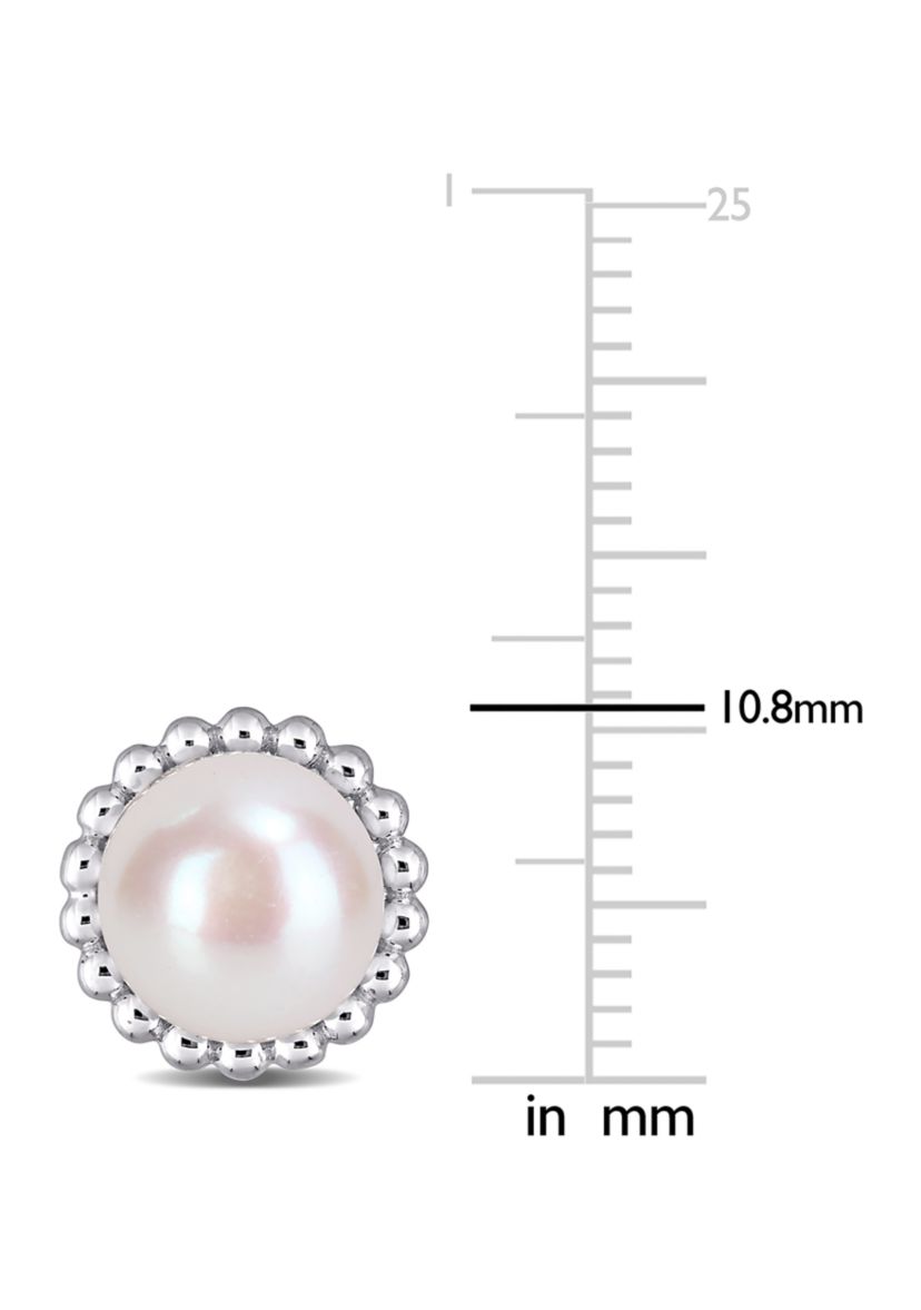 8-8.5 Millimeter Cultured Freshwater Pearl Halo Stud Earrings in 10k White Gold