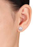 8-8.5 Millimeter Cultured Freshwater Pearl Halo Stud Earrings in 10k White Gold
