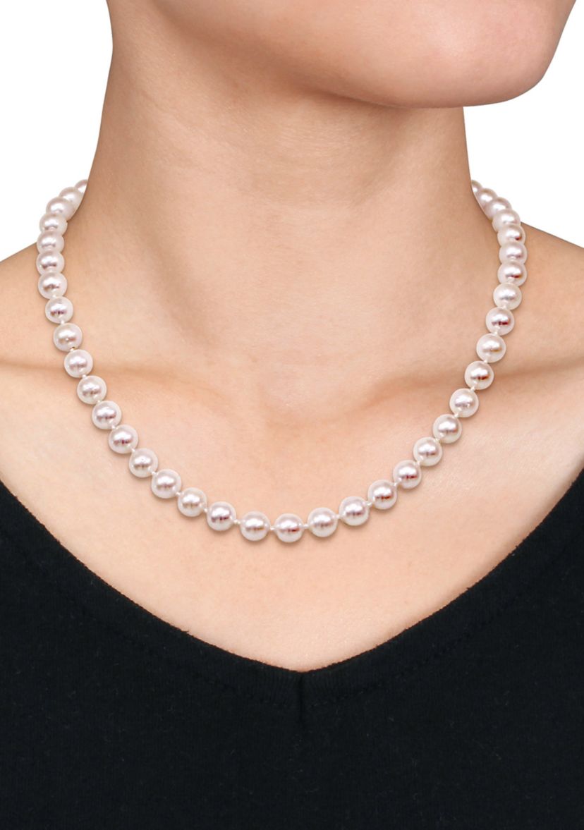 7-7.5 Millimeter Cultured Freshwater Pearl Necklace with 14k Yellow Gold Fisheye Clasp