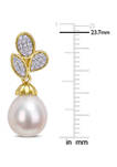 9-9.5 Millimeter Freshwater Cultured Pearl and 1/5 ct. t.w. Diamond Floral Drop Earrings in 10k Yellow Gold