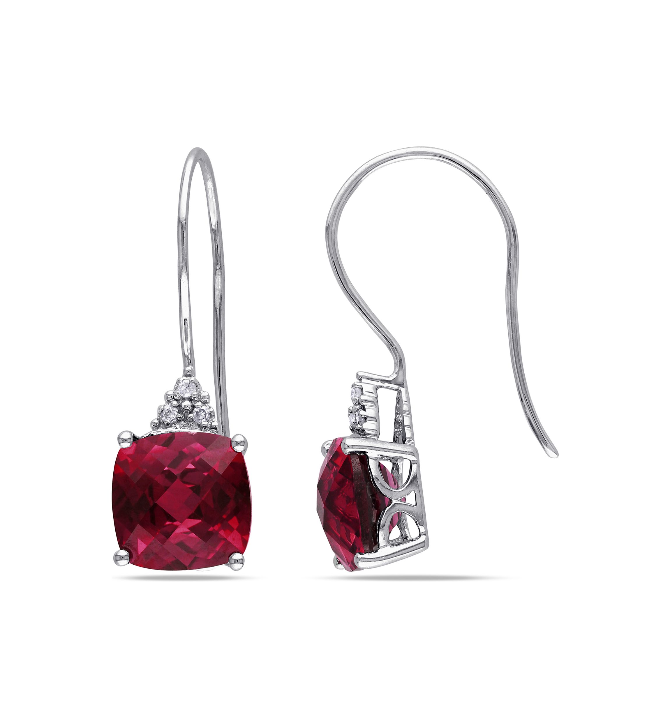 5.62 ct. t.w. Created Ruby Earrings with Diamonds in 10k White Gold