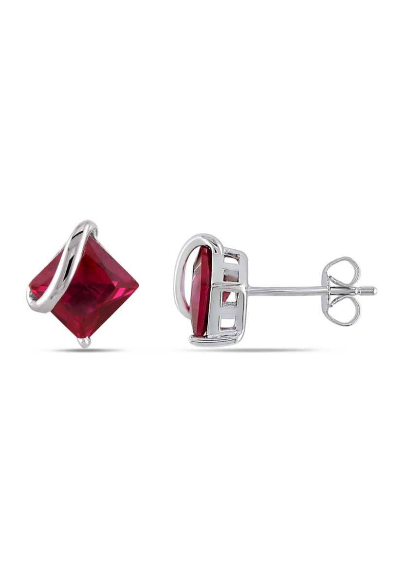 2.33 ct. t.w. Created Ruby Square Stud Earrings in 10k White Gold
