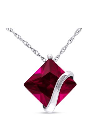 Belk & Co 3 ct. t.w. Created Ruby Square Solitaire Pendant with Chain in 10k White Gold