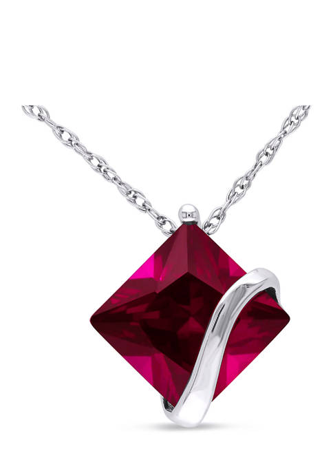3 ct. t.w. Created Ruby Square Solitaire Pendant with Chain in 10k White Gold