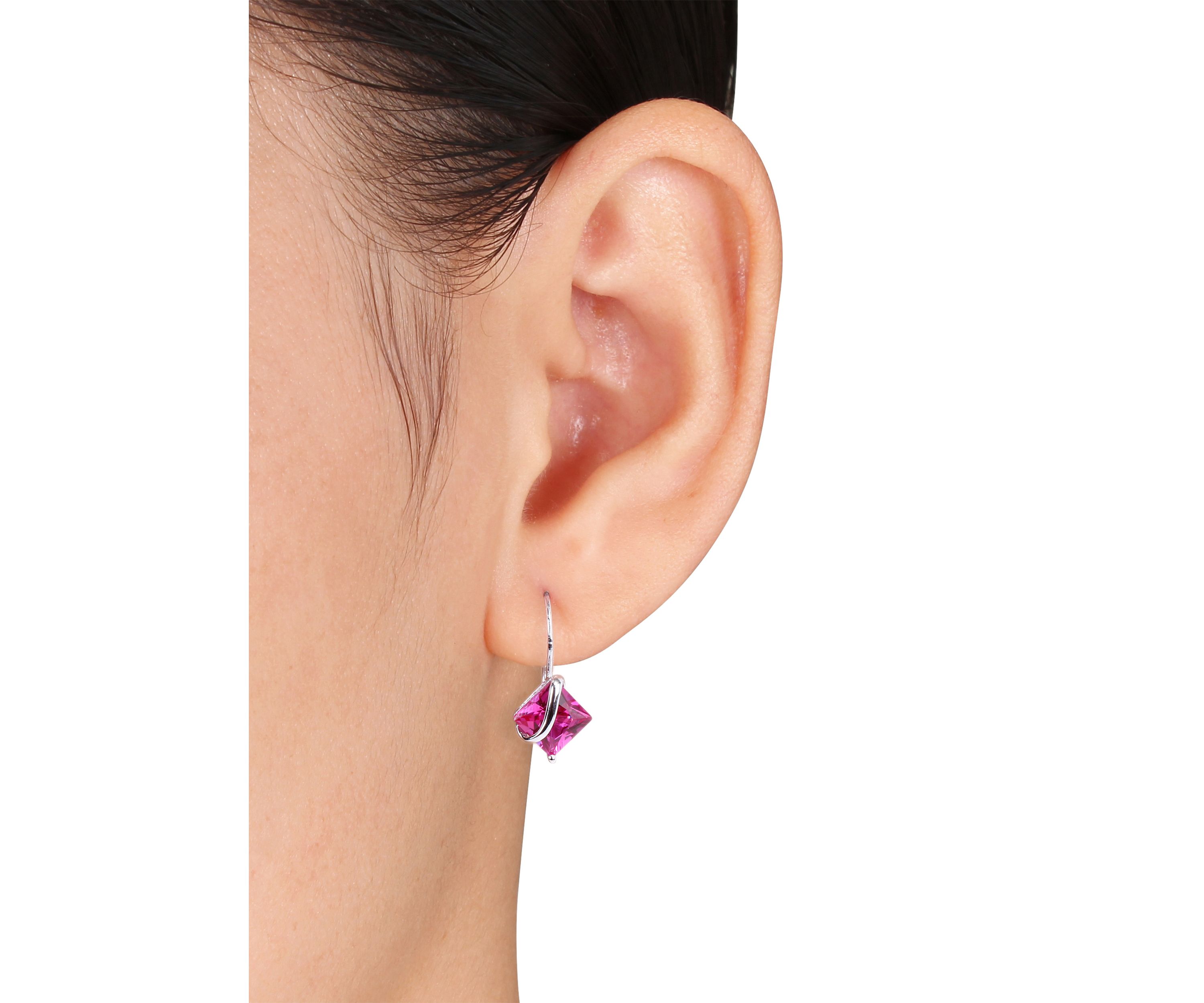 3.37 ct. t.w. Created Ruby Square Earrings in 10k White Gold