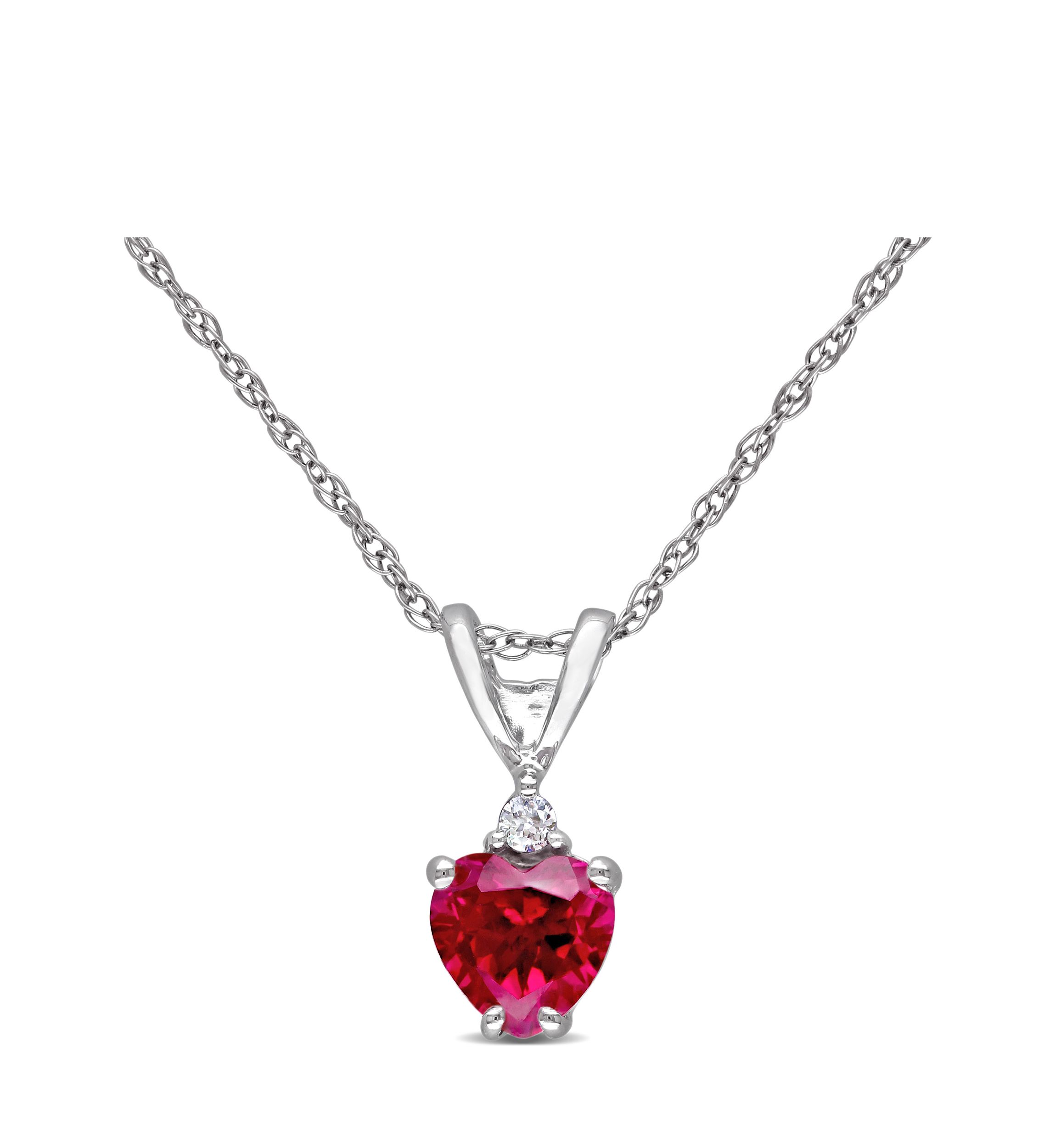 3/5 ct. t.w. Created Ruby Heart Necklace with Diamonds in 10k White Gold