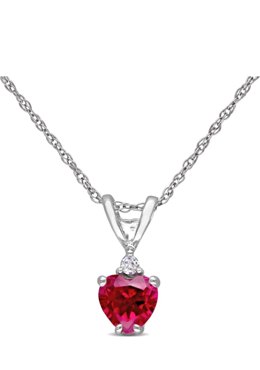 3/5 ct. t.w. Created Ruby Heart Necklace with Diamonds in 10k White Gold
