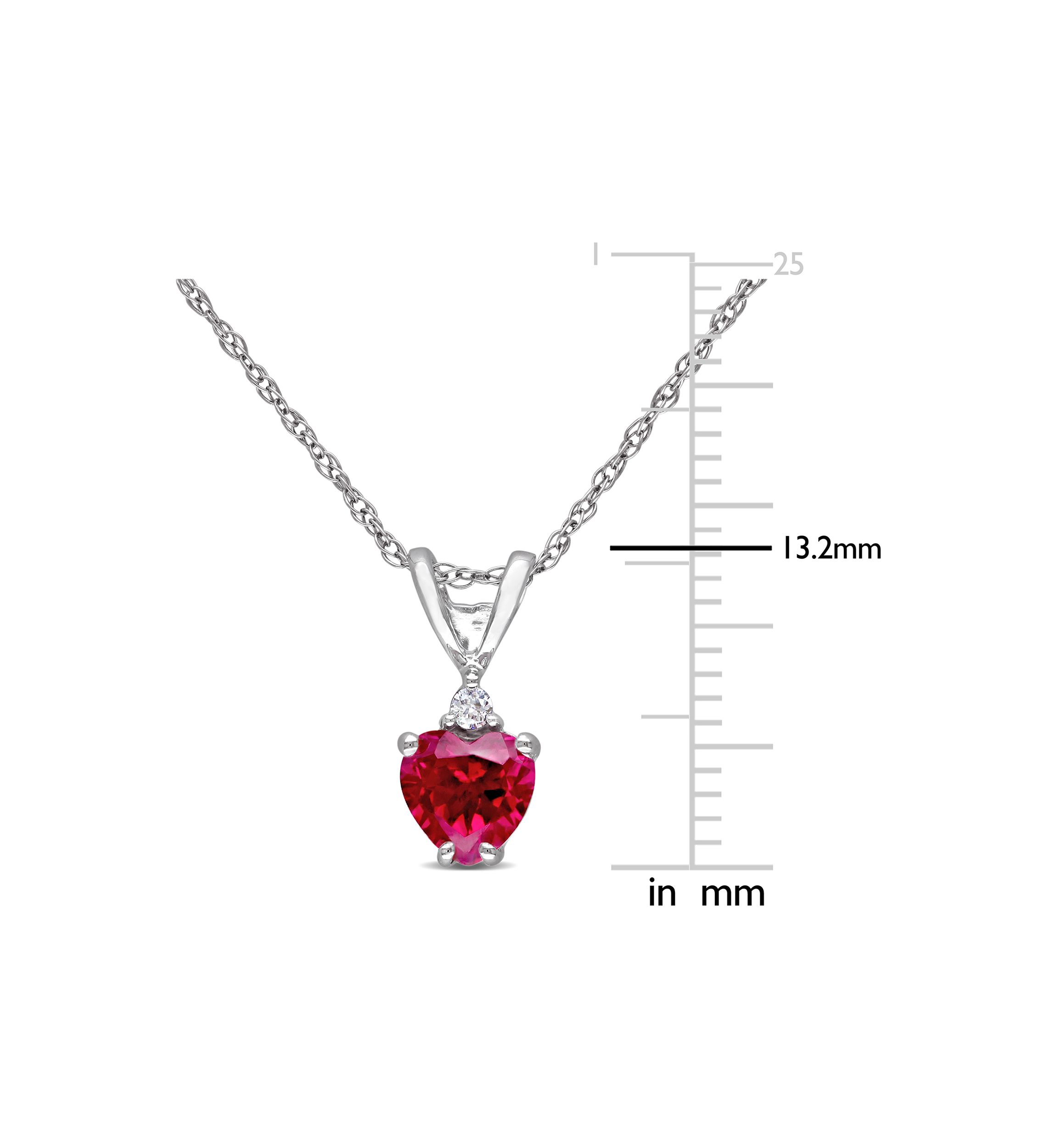 3/5 ct. t.w. Created Ruby Heart Necklace with Diamonds in 10k White Gold