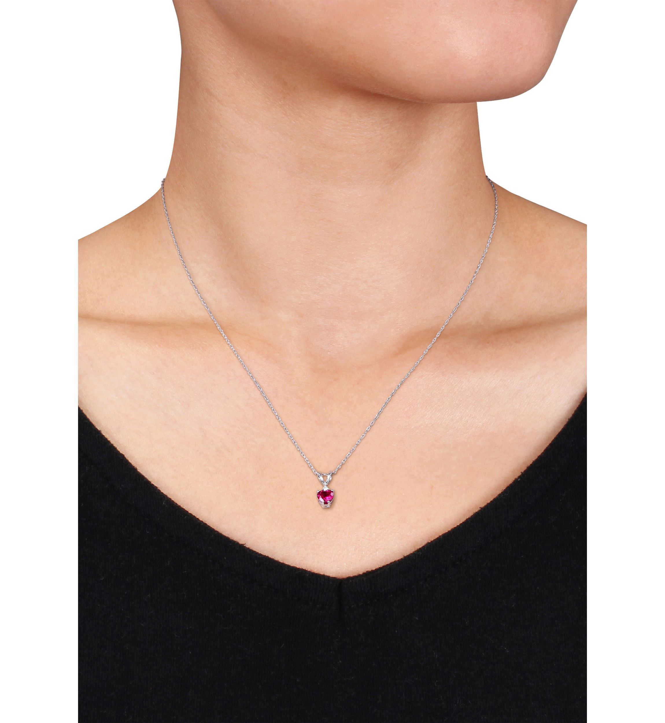 3/5 ct. t.w. Created Ruby Heart Necklace with Diamonds in 10k White Gold