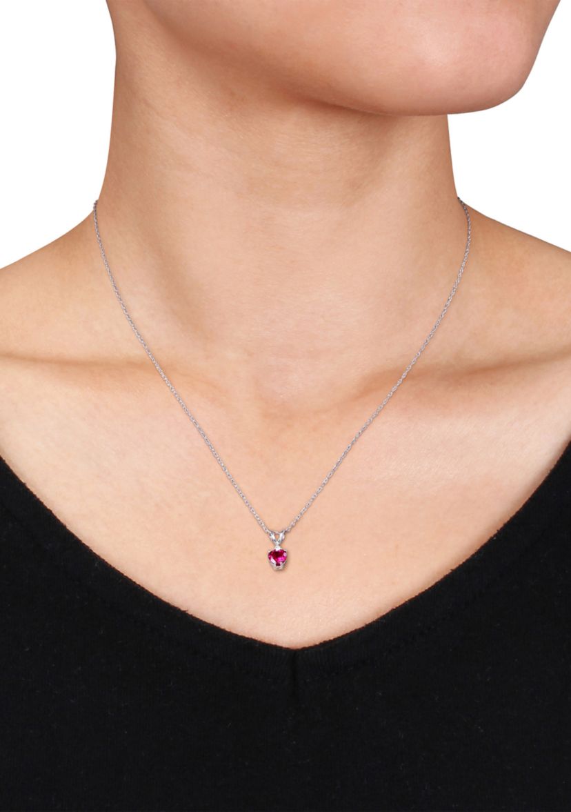 3/5 ct. t.w. Created Ruby Heart Necklace with Diamonds in 10k White Gold