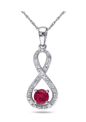 Belk & Co 3/5 Ct. T.w. Created Ruby And 1/10 Ct. T.w. Diamond Infinity Pendant With Chain In 10K White Gold