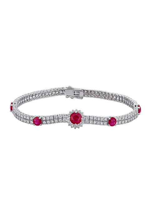 3.4 ct. t.w. Ruby and 3 ct. t.w. Diamond Station Bracelet in 14k White Gold