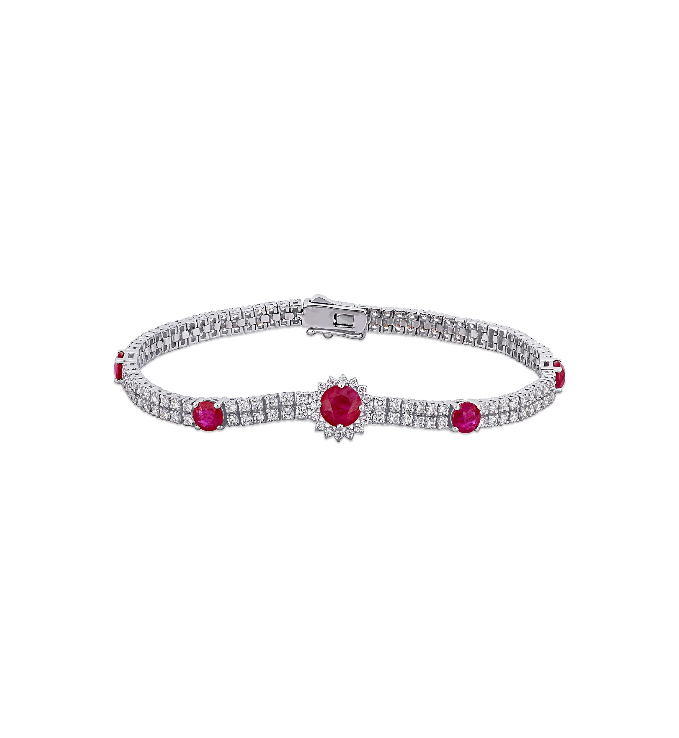 3.4 ct. t.w. Ruby and 3 ct. t.w. Diamond Station Bracelet in 14k White Gold