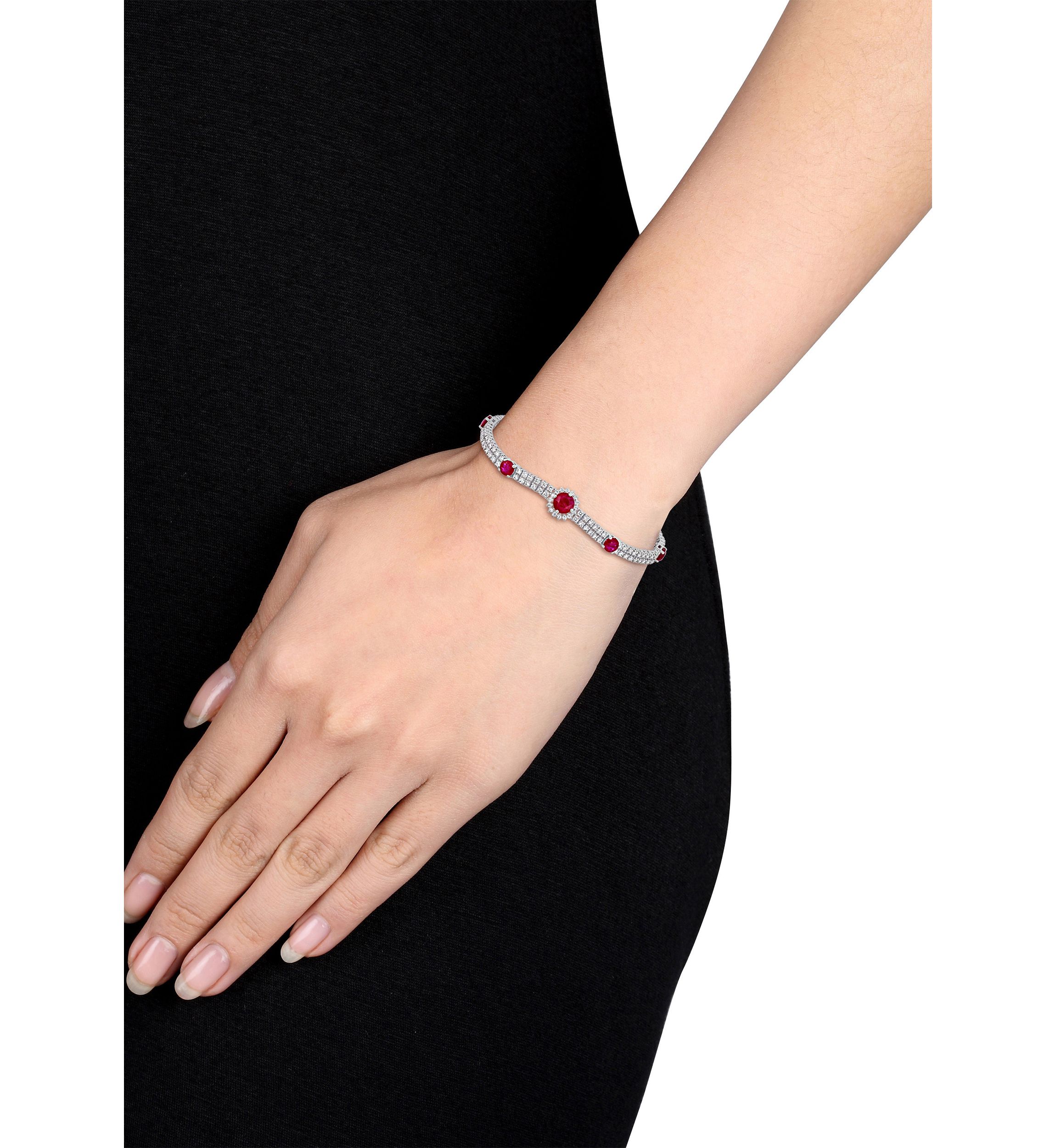 3.4 ct. t.w. Ruby and 3 ct. t.w. Diamond Station Bracelet in 14k White Gold