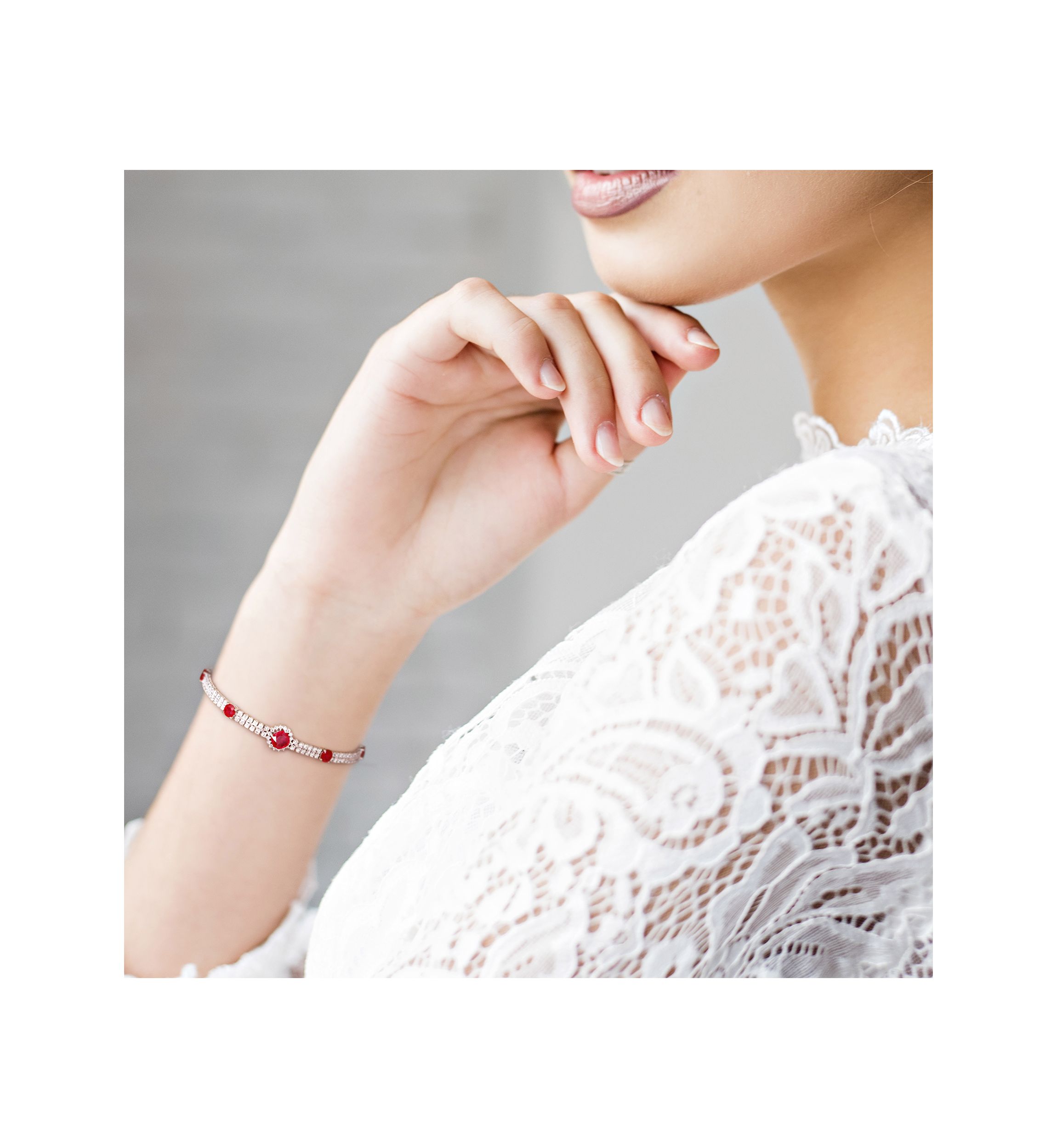 3.4 ct. t.w. Ruby and 3 ct. t.w. Diamond Station Bracelet in 14k White Gold