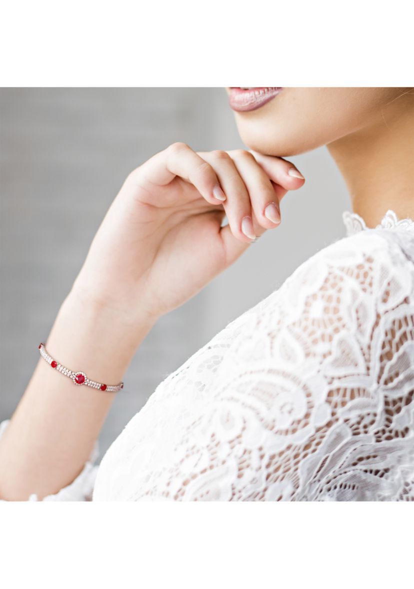 3.4 ct. t.w. Ruby and 3 ct. t.w. Diamond Station Bracelet in 14k White Gold