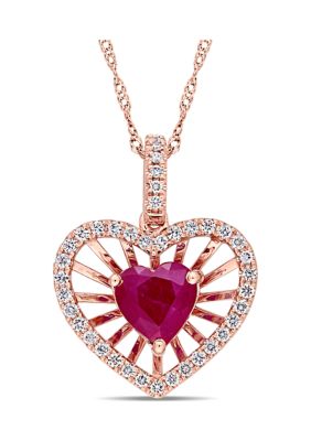 Belk & Co 1 Ct. T.w. Ruby And 1/4 Ct. T.w. Diamond Heart Pendant With Chain In 14K Rose Gold