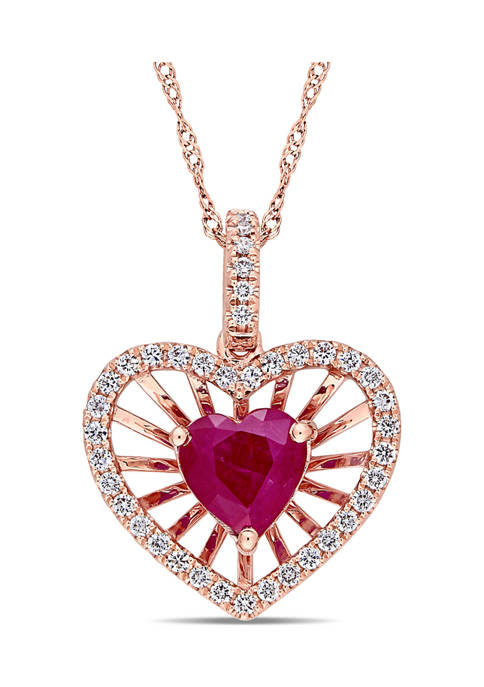 1 ct. t.w. Ruby and 1/4 ct. t.w. Diamond Heart Pendant with Chain in 14k Rose Gold