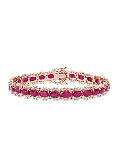 Gorgeous Red Ruby Diamond Halo Tennis Bracelet 14K White Gold Plated Jewelry 7" 