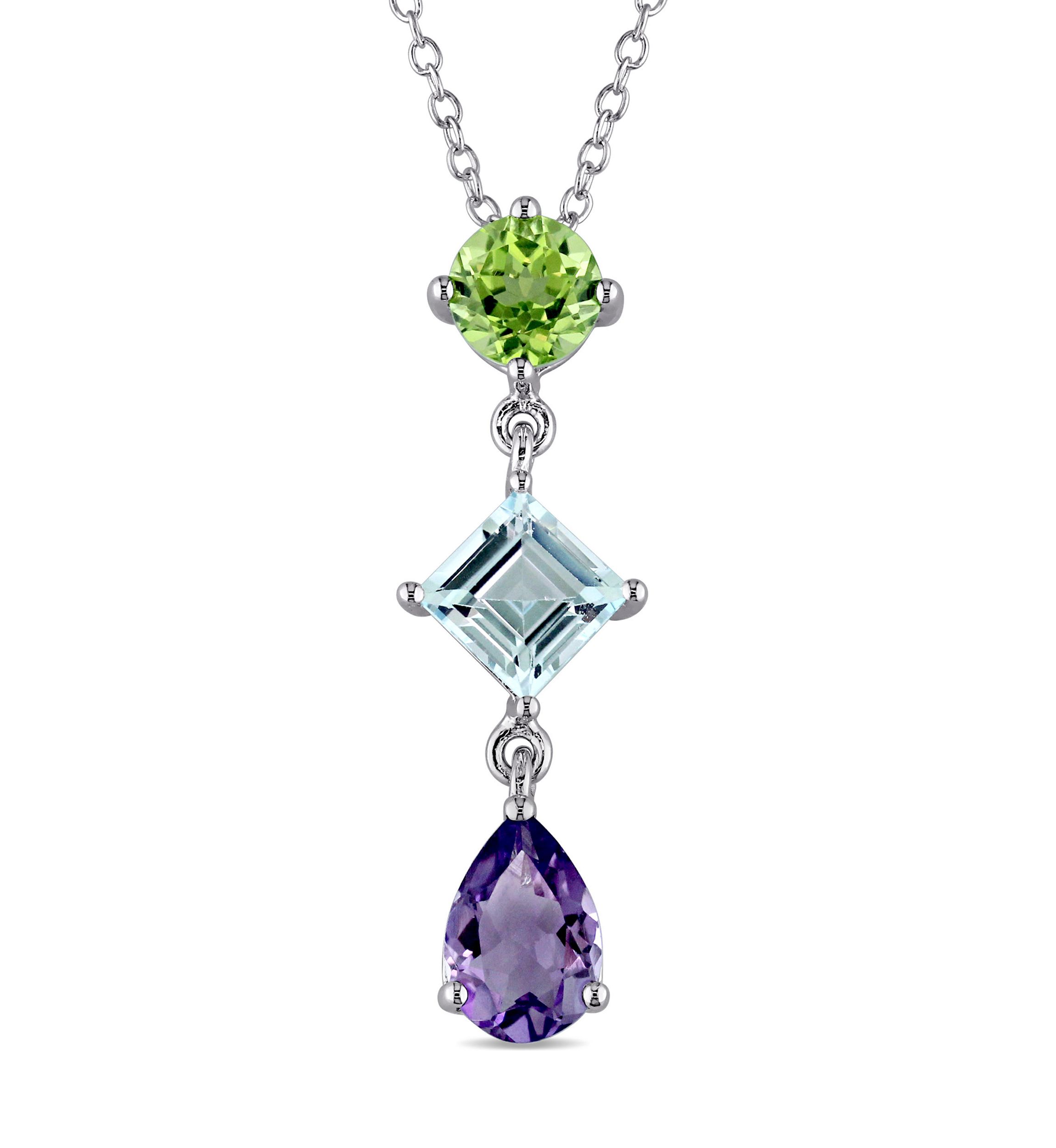 3.12 ct. t.w. Multi Gemstone Drop Pendant With Chain In Sterling Silver