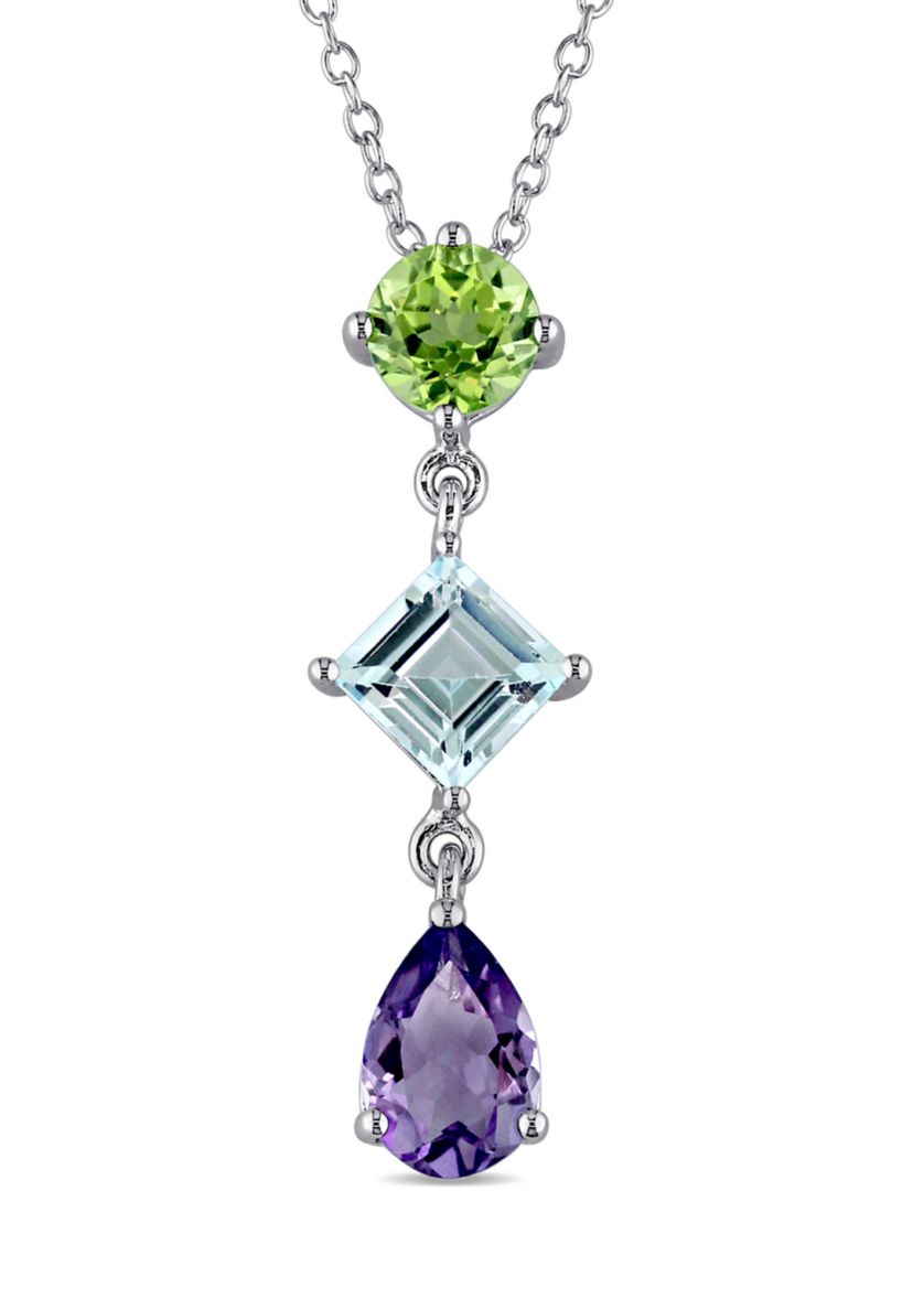 3.12 ct. t.w. Multi Gemstone Drop Pendant With Chain In Sterling Silver