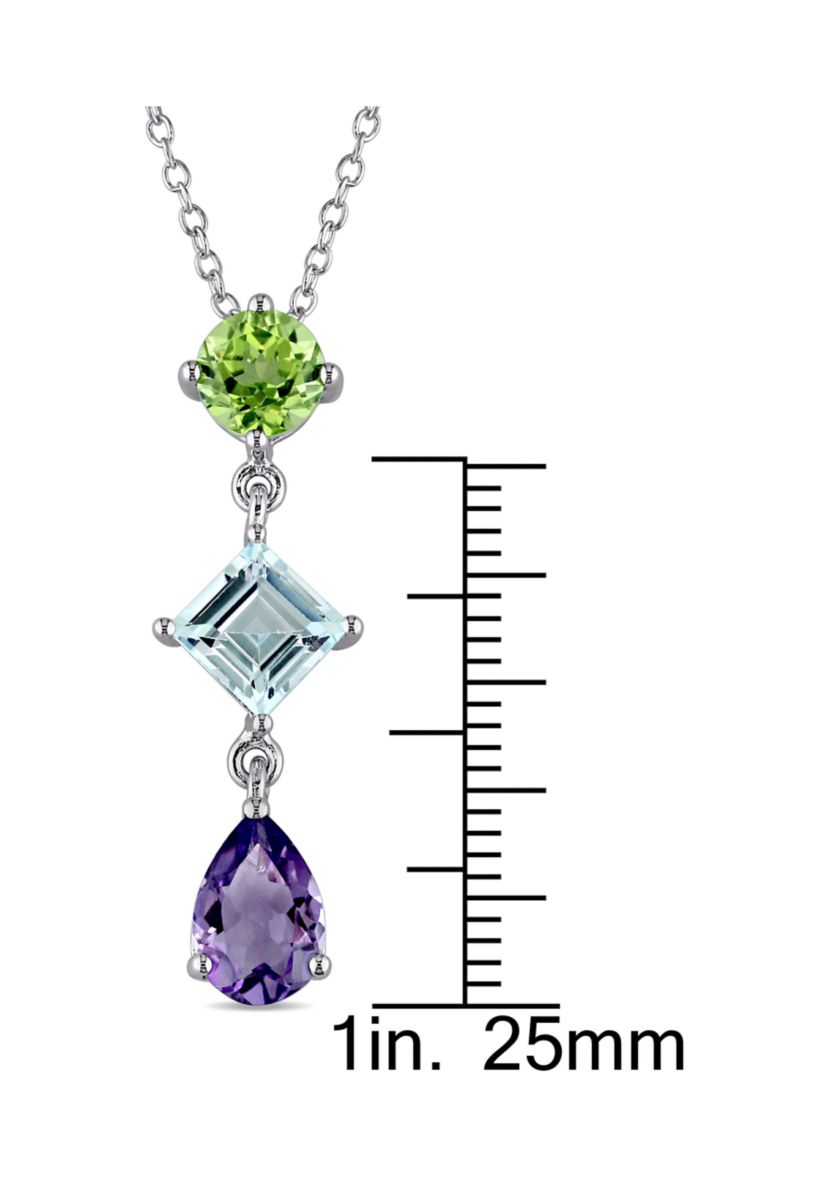 3.12 ct. t.w. Multi Gemstone Drop Pendant With Chain In Sterling Silver